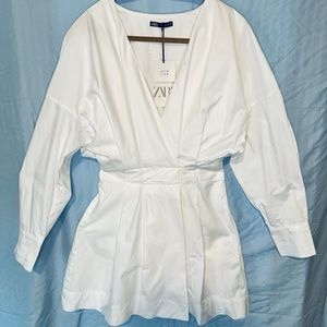ZARA size Small sexy women’s white cotton shirt dress